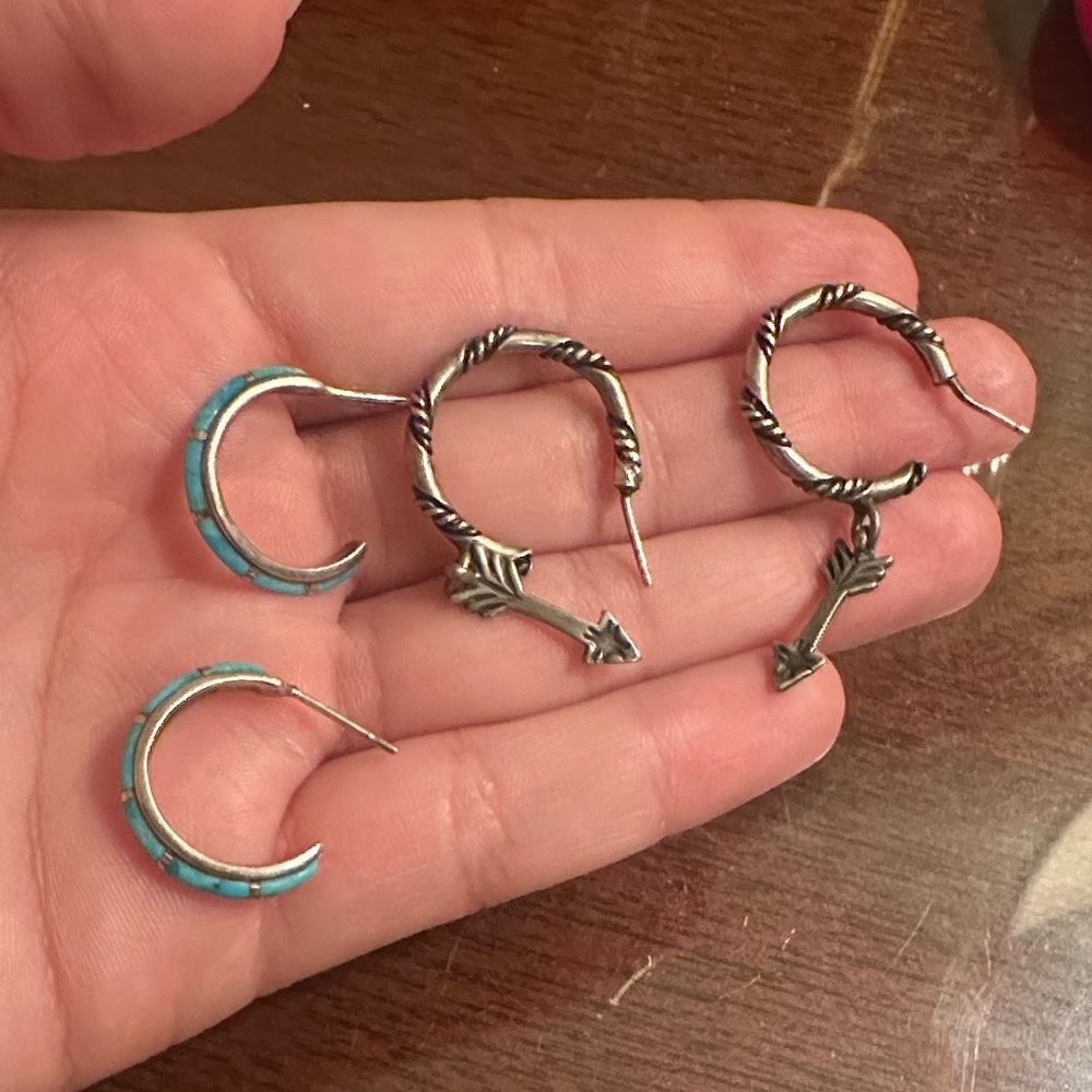 Sterling Silver and Turquoise Hoop Earring pair